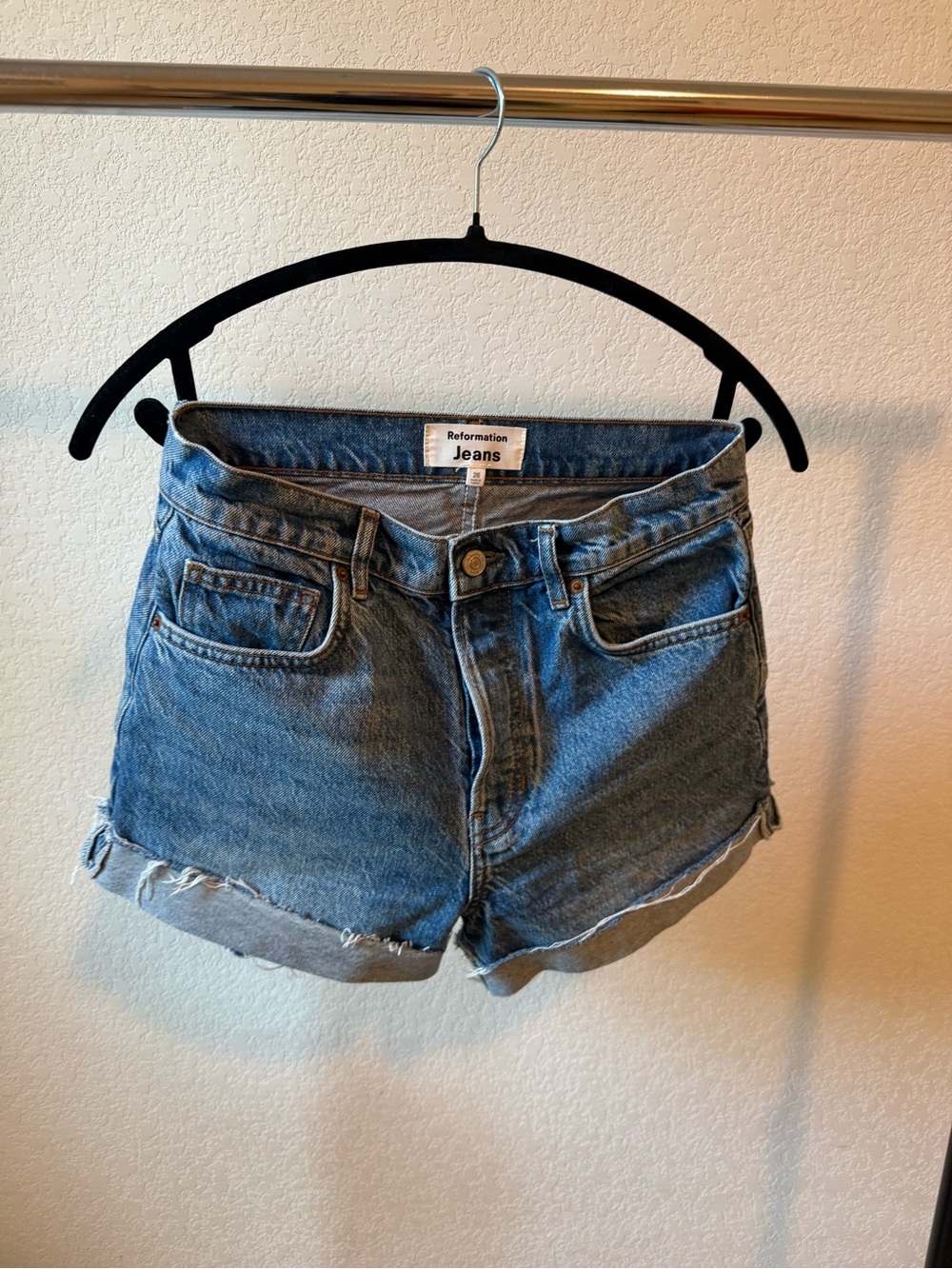 Reformation Medium Blue Denim High-Rise Cutoff Shorts